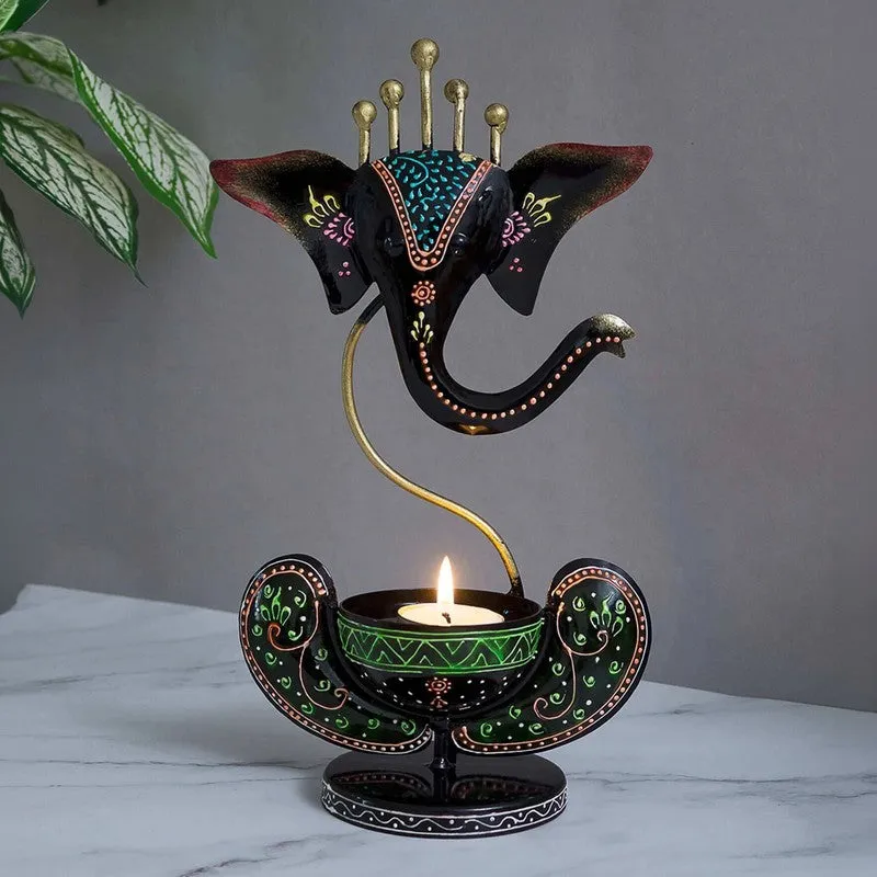 Sacred Ganesha Blessing Iron Tea Light Candle Holder media 4