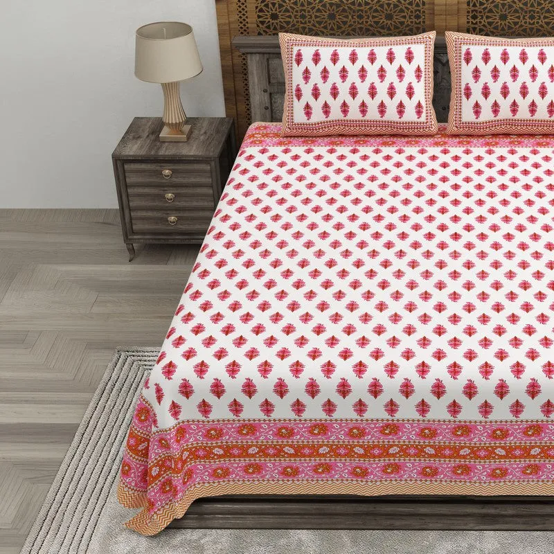 Bloomza Cotton Bedsheet (Pink,White) - 240 TC media 3