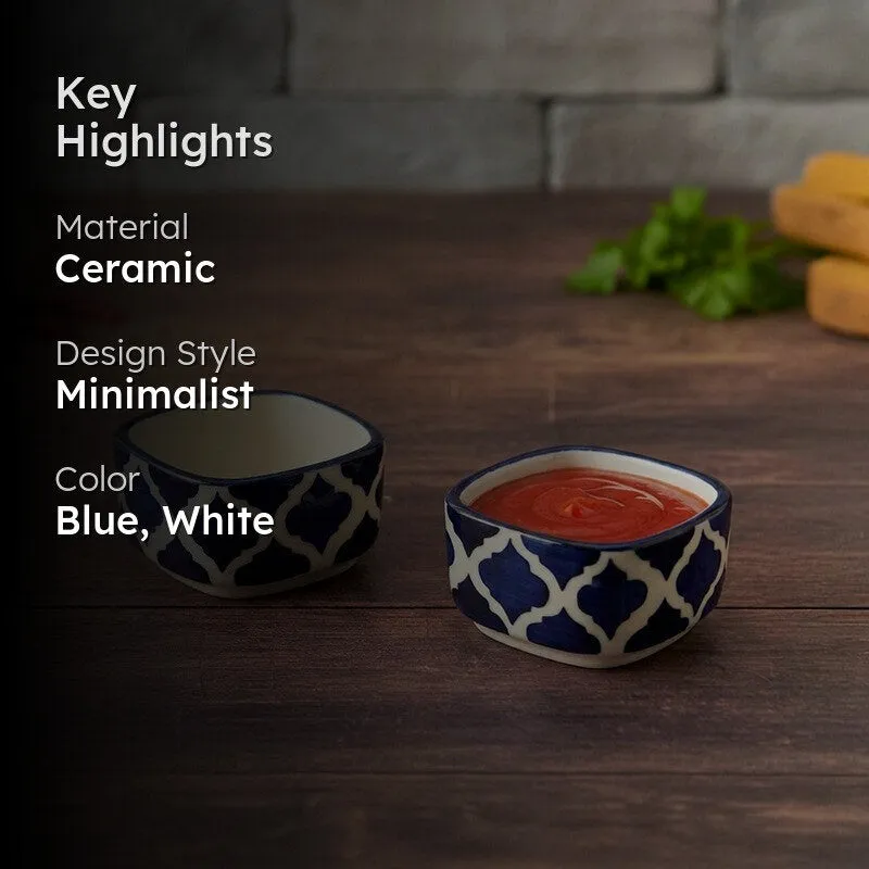 lanix Ceramic Dip Bowls (Blue,White ,50 mL Each) - Set Of Two media 2