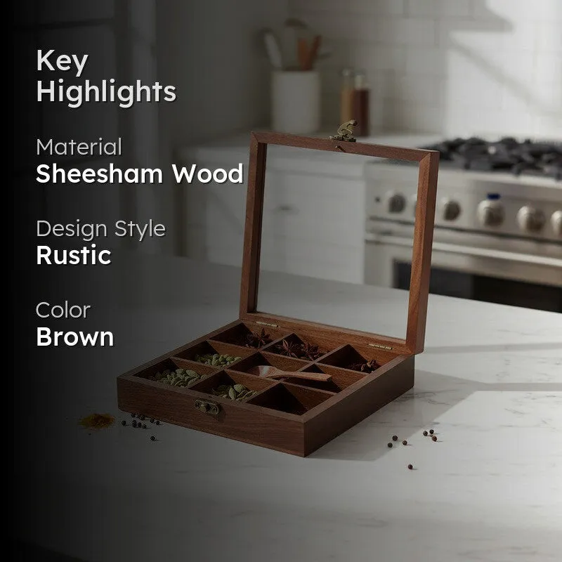 Aroma Sheesham Wood Rectangle Masala Box - Two Piece Set media 2