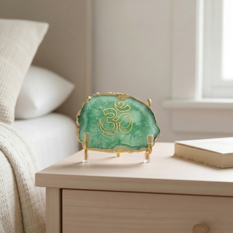 Om Handcrafted Agate Religious Accent - Green media 8