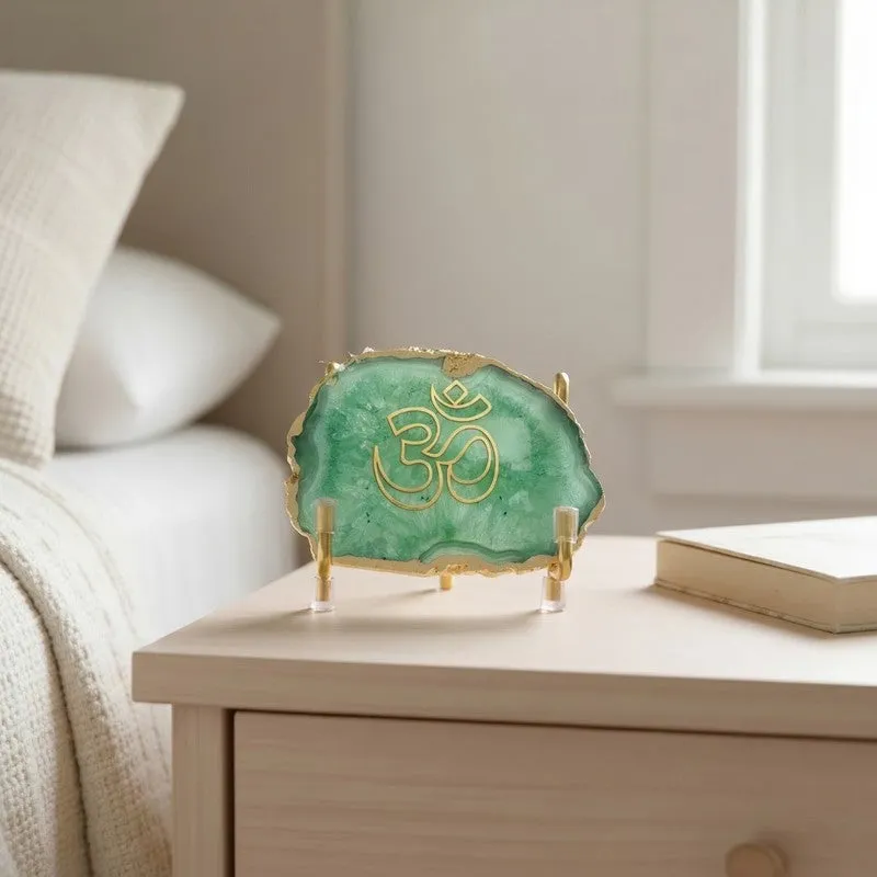 Om Handcrafted Agate Religious Accent - Green media 8