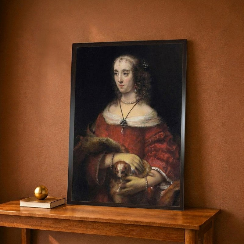 Portrait Of A Lady With A Lap Dog Ca 1665 Canvas Wall Painting - 9 x 12 Inches
