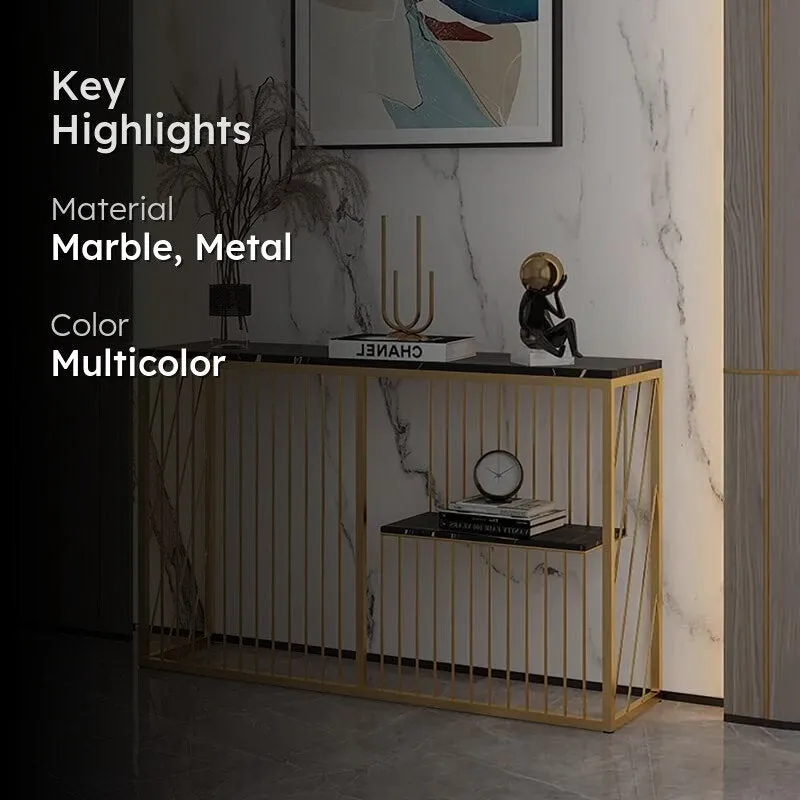 Shelf Sintered Metal Console Table with Marble Top - Medium media 2