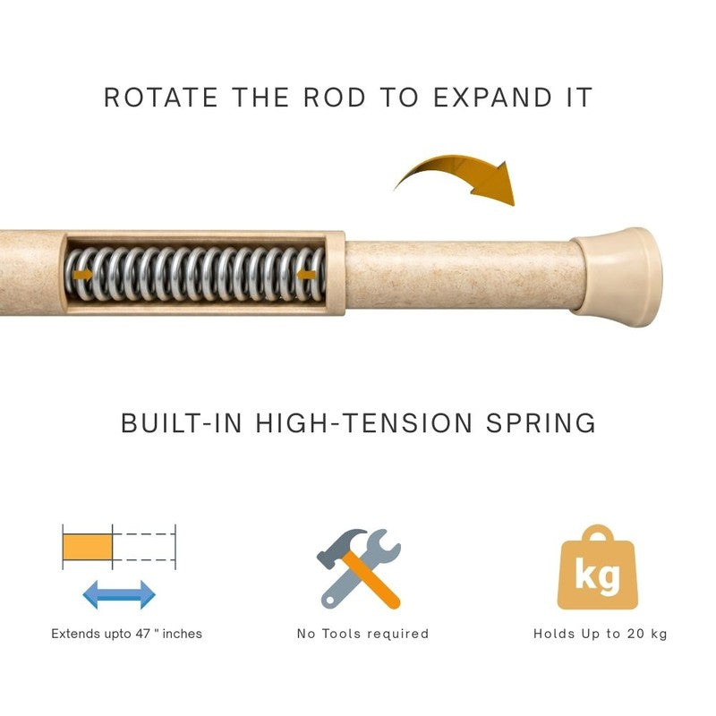 Slide Fit Extendable Metal No Drill Curtain Tension Rod - Beige media 5