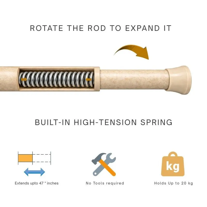 Slide Fit Extendable Metal No Drill Curtain Tension Rod - Beige media 5