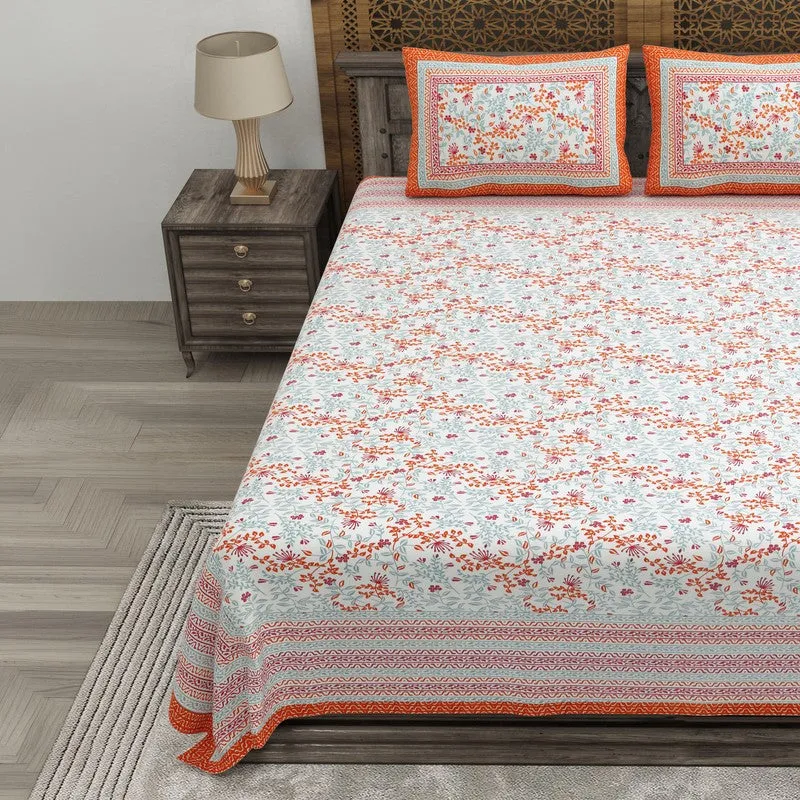 Aurava Cotton Bedsheet (Orange,Blue) - 240 TC media 3