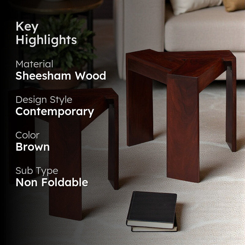 Iverox Sheesham Wooden Side & Bedside Table (Brown) - Set Of Two media 2