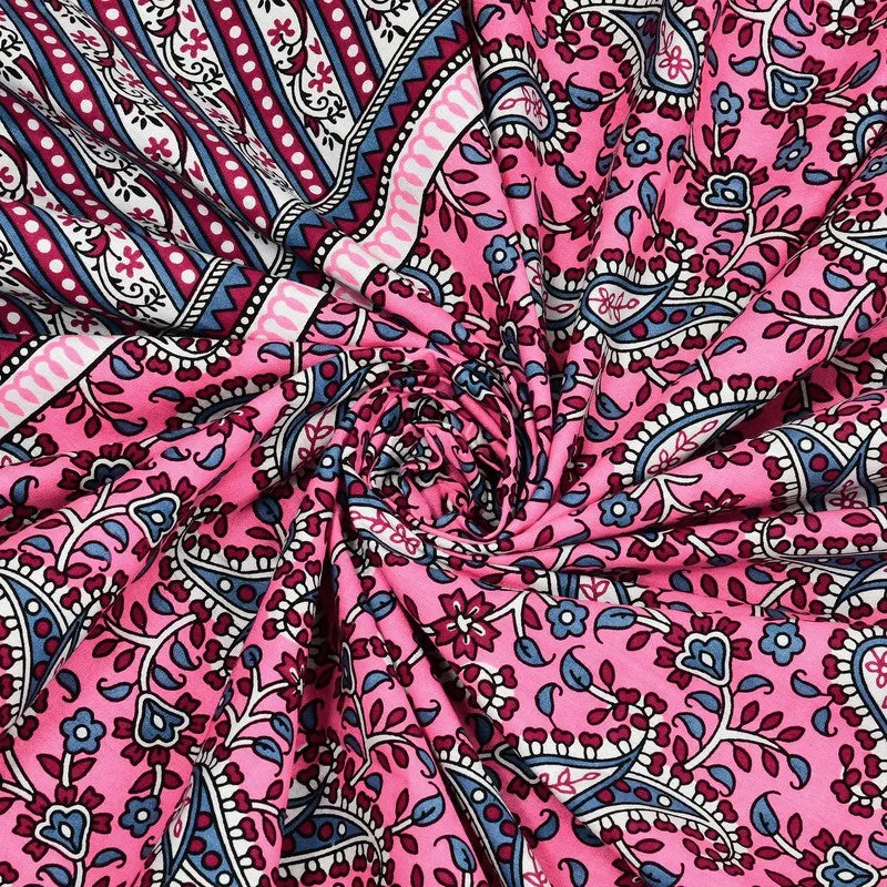 FloralNest Cotton Bedsheet (Pink) - 144 TC media 6