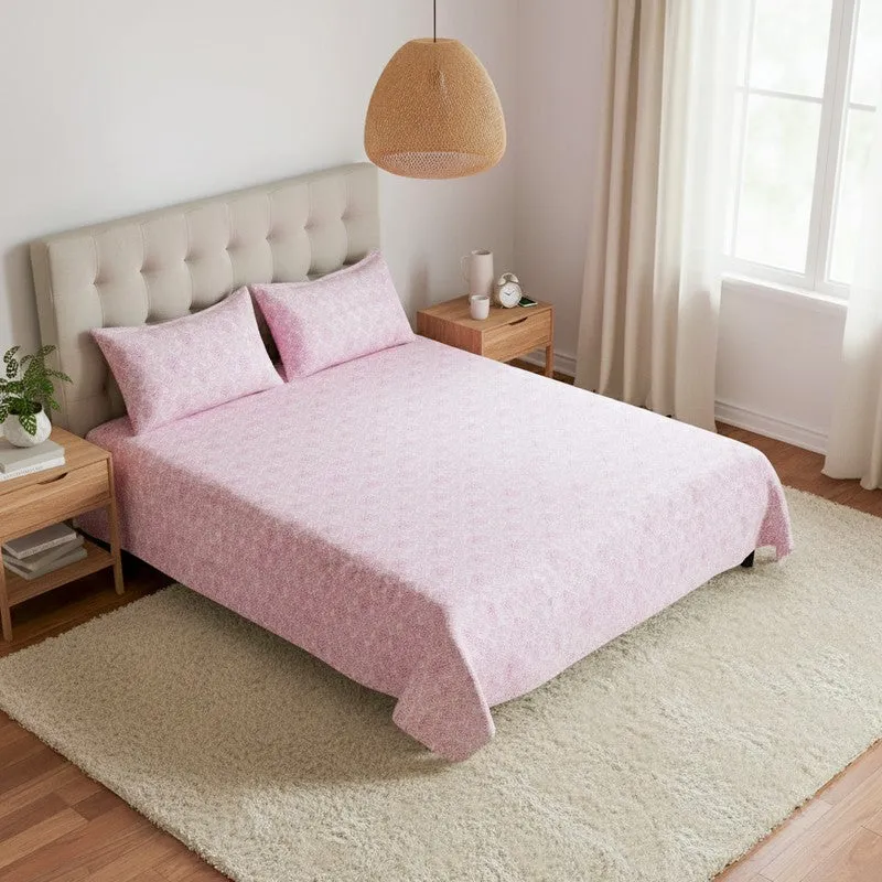 Geome Floral Cotton Bedsheet (Pink) - 180 TC media 1