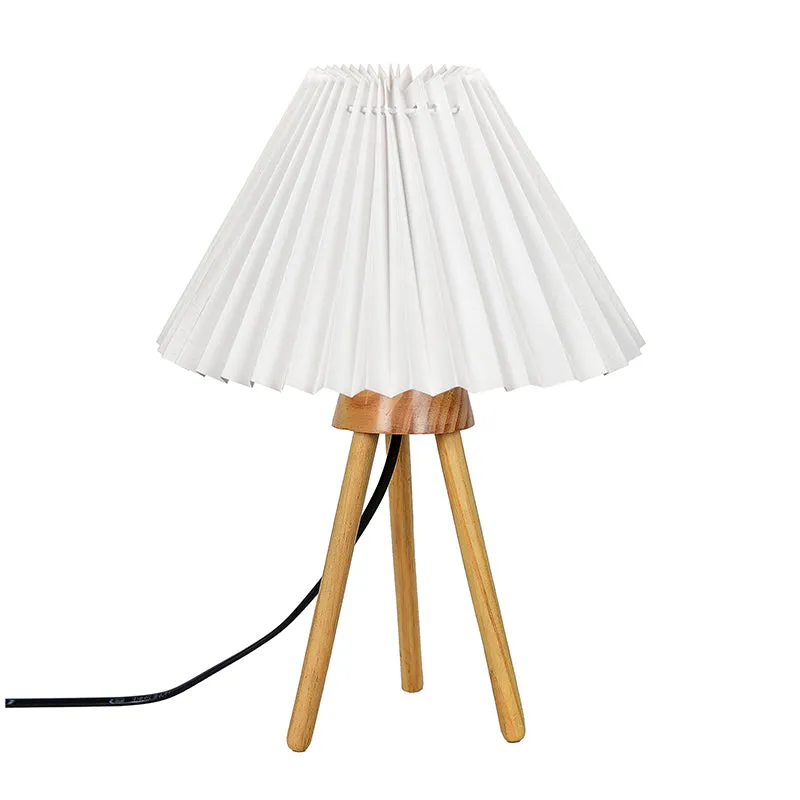 French Pleat Tripod Wooden Table Lamp - White,Brown media 3