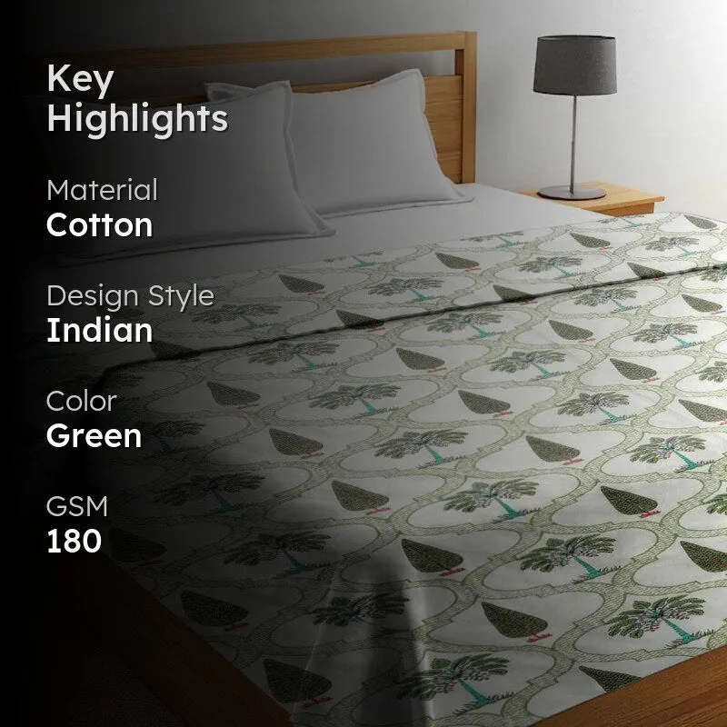 Zenith Ethnic Reversible Cotton Dohar (Dark Green & White) - 180 GSM media 2