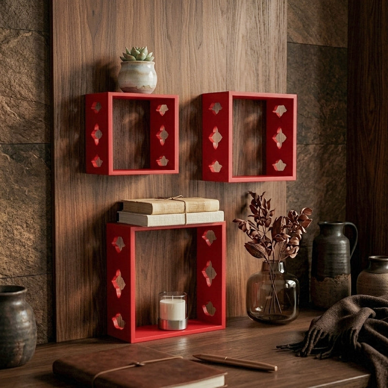 Cubix Floating Wall Shelf (Red) - Set Of Three media 4