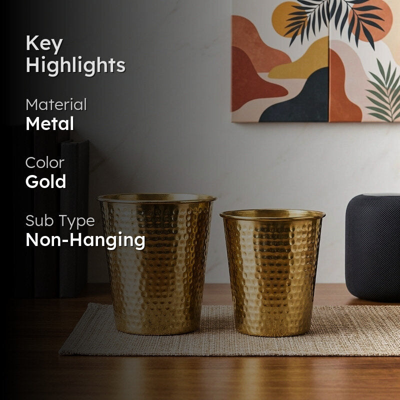 Glossy Hammered Bucket Planter - Set of 2 media 2