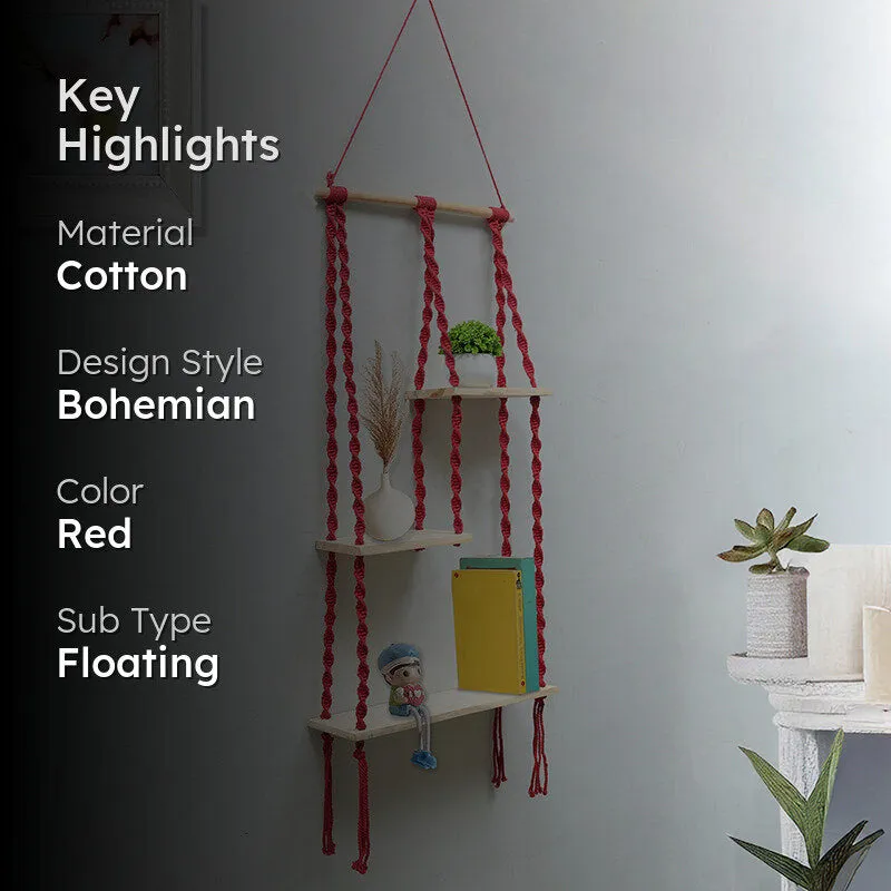 Knotra Macrame Wall Shelf - Red media 2