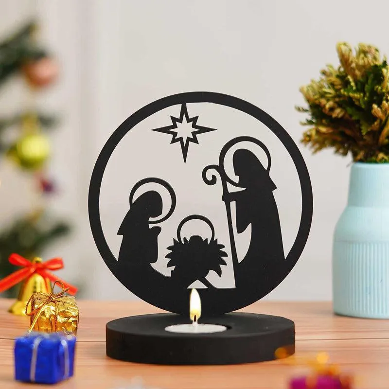 Star Of Bethlehem Wood Tea Light Holder - Black media 3