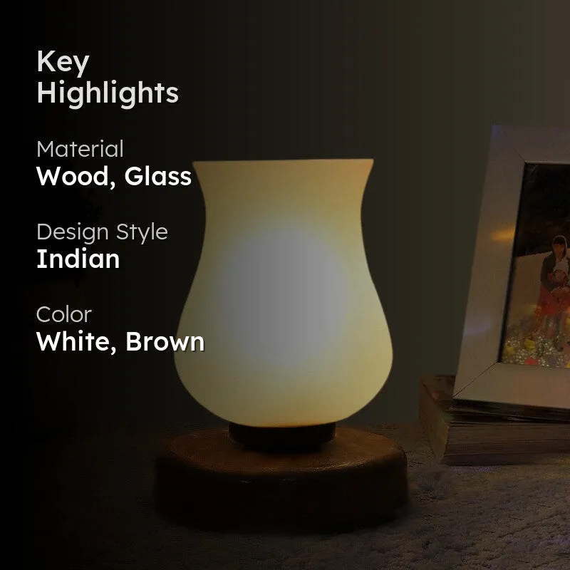 Gleamir Glass Table Lamp With Wooden Base - White media 2