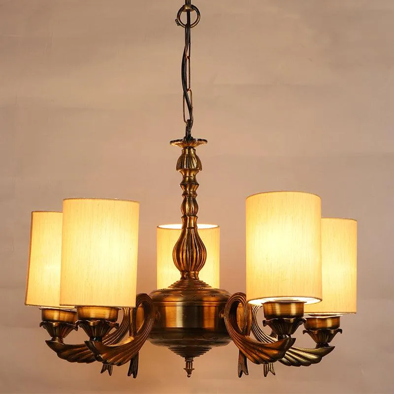 Vistara Cylindrical Golden Antique Ceiling Lamp - Off White media 1