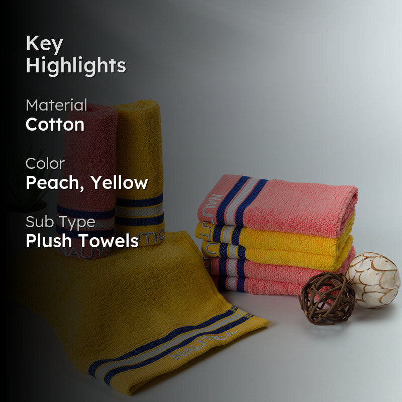Nautica Dove Down Cotton Face Towel (Yellow & Coral) - Set Of Eight media 2