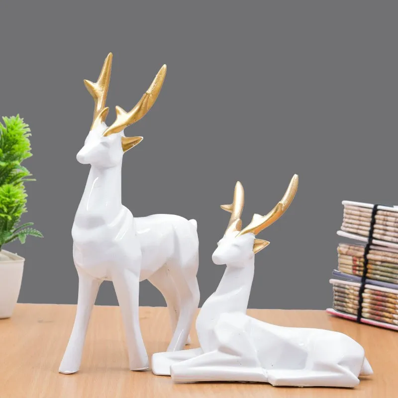 Deer Repose Showpiece (White) - Set Of Two media 1