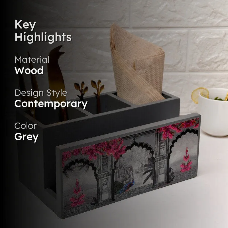 Floral Printed Wooden Cutlery Stand media 2
