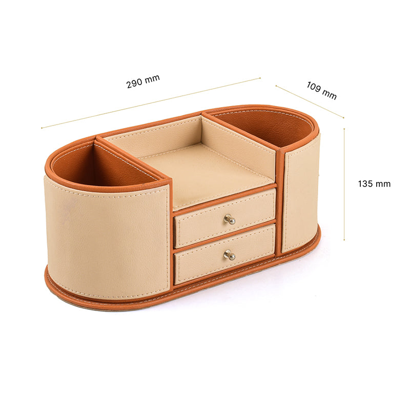 Tisca Curve Faux Leather Desk Organizer - Beige media 9