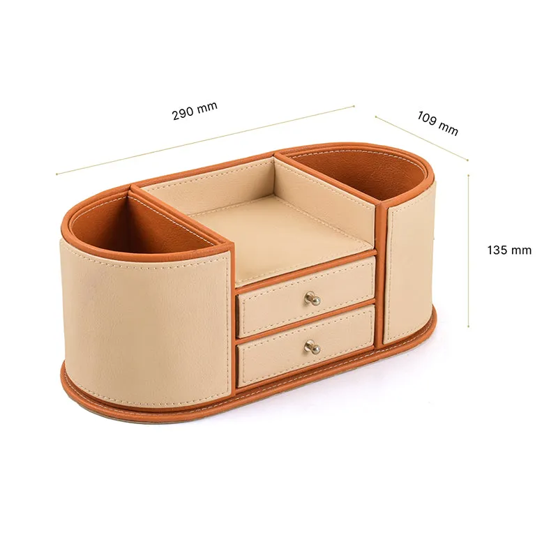 Tisca Curve Faux Leather Desk Organizer - Beige media 9