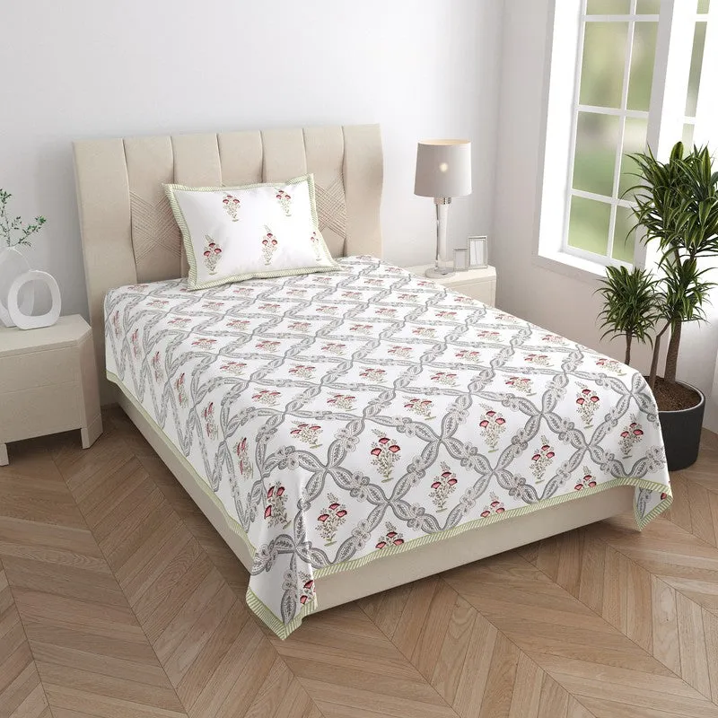 Nawabi Vibe Cotton Bedsheet (Grey, Red) - 180 TC media 1