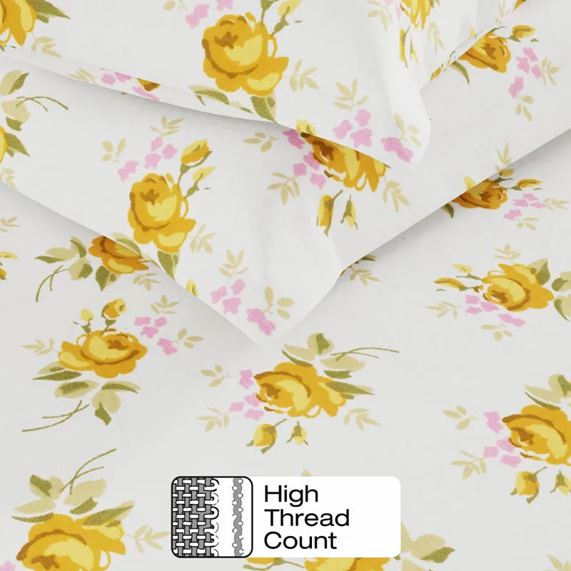 Serina Flora Cotton Bedsheet (Yellow) - 144 TC media 5