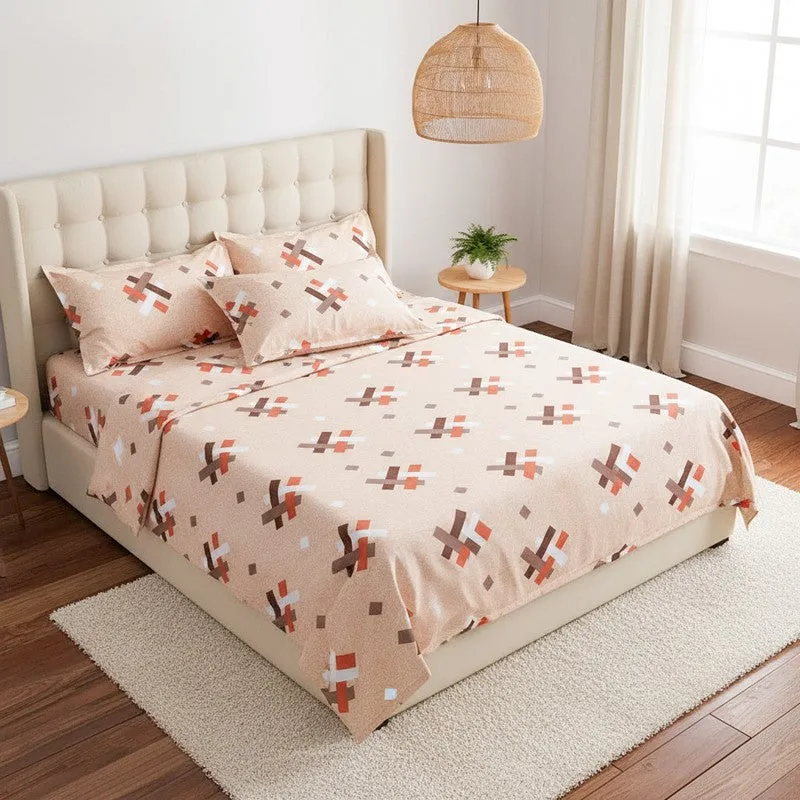 Criss Cross Chrome Cotton Bedsheet (Orange) - 144 TC media 1