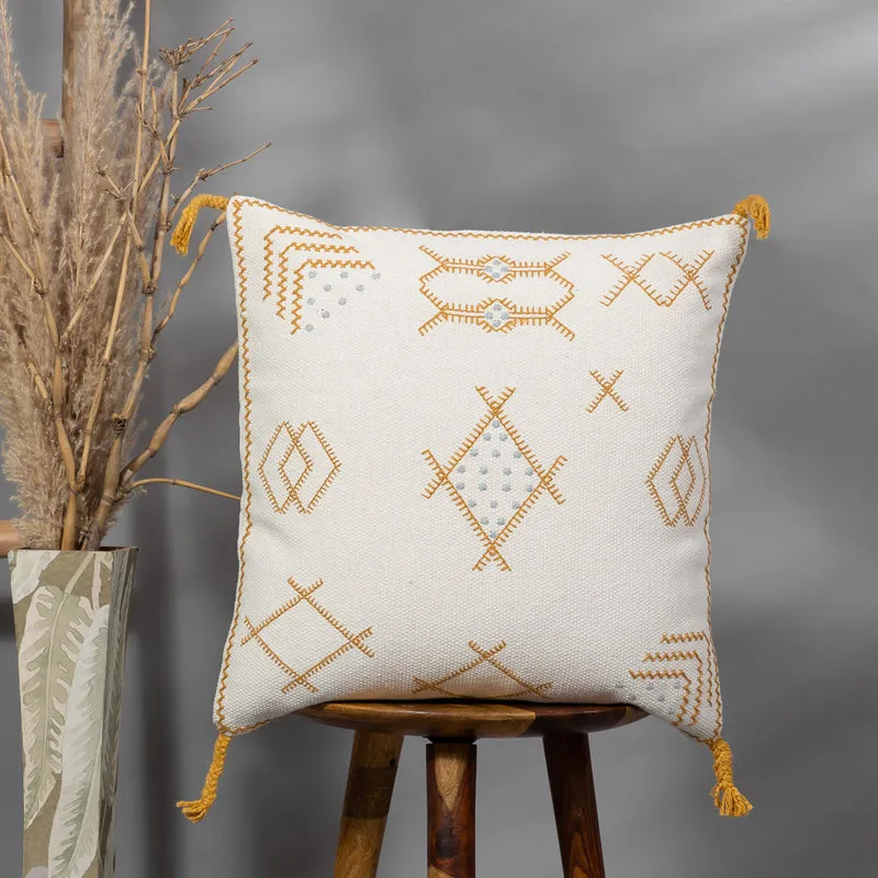 Tribal Glyph Embroidered Cushion Cover - White media 1