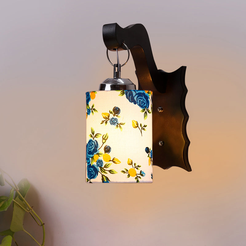 Delphi Printed Wooden Wall Lamp - Blue