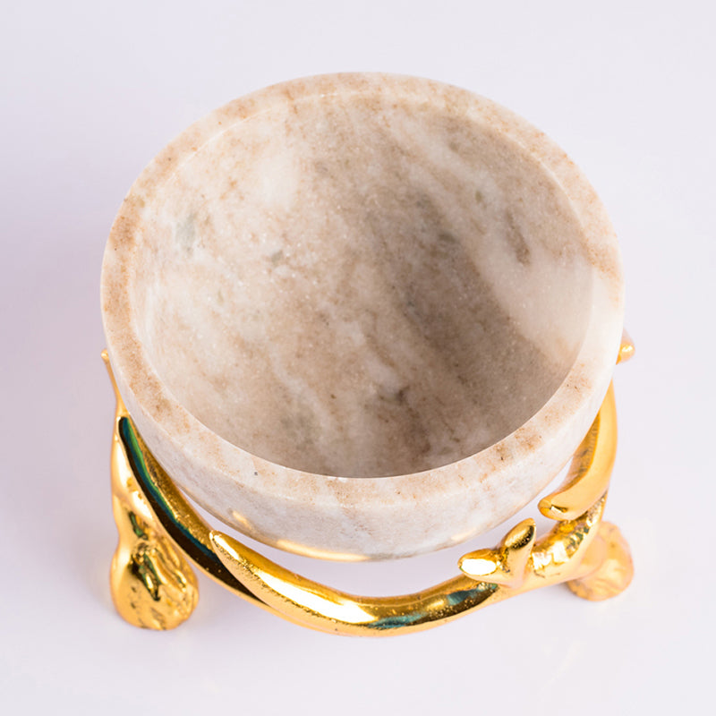 Carrara Cradle Marble Serving Bowl With Metal Stand (Beige) - 300 ML media 5