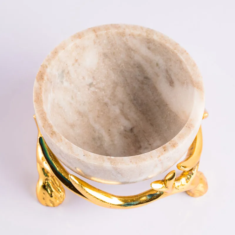 Carrara Cradle Marble Serving Bowl With Metal Stand (Beige) - 300 ML media 5