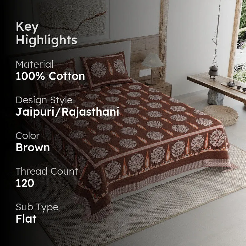 Jaipur Weave Cotton Bedsheet (Brown) - 120 TC media 2