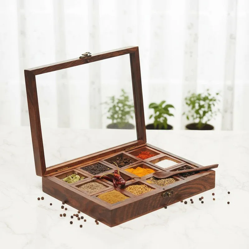 Timber Sheesham Wood Rectangle Masala Box - Fourteen Piece Set media 1