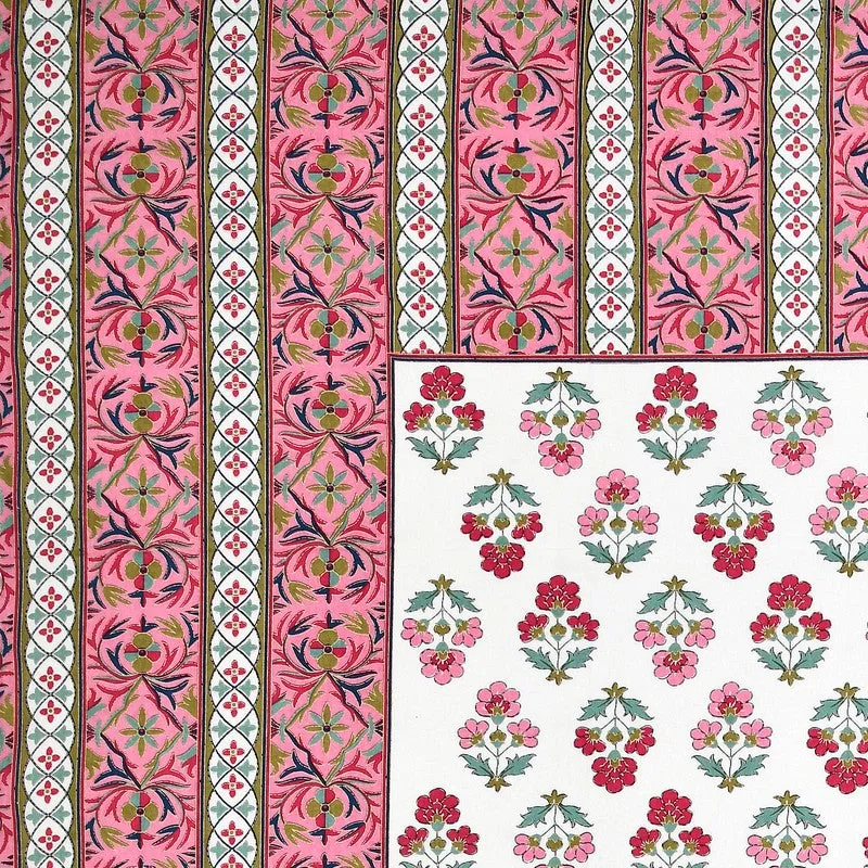 Shringar Cotton Bedsheet (Pink,Green) - 180 GSM media 7