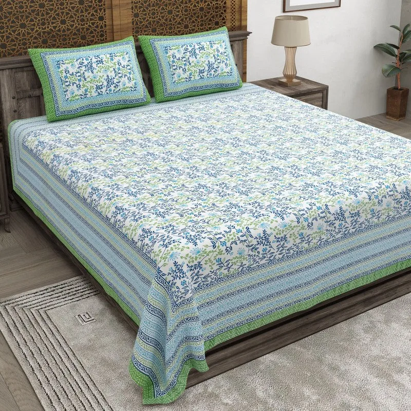 Aurava Cotton Bedsheet (Blue,Green) - 240 TC media 1