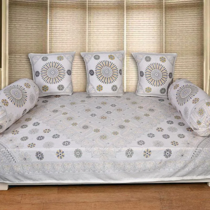 Arunima Diwan Set (Grey & Yellow) - Six Piece set media 1
