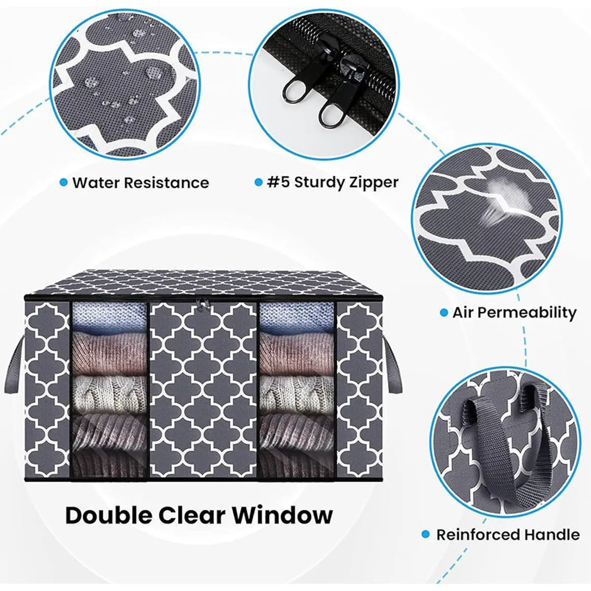 Grey organiser showing zipper, handles, windows and fabric details