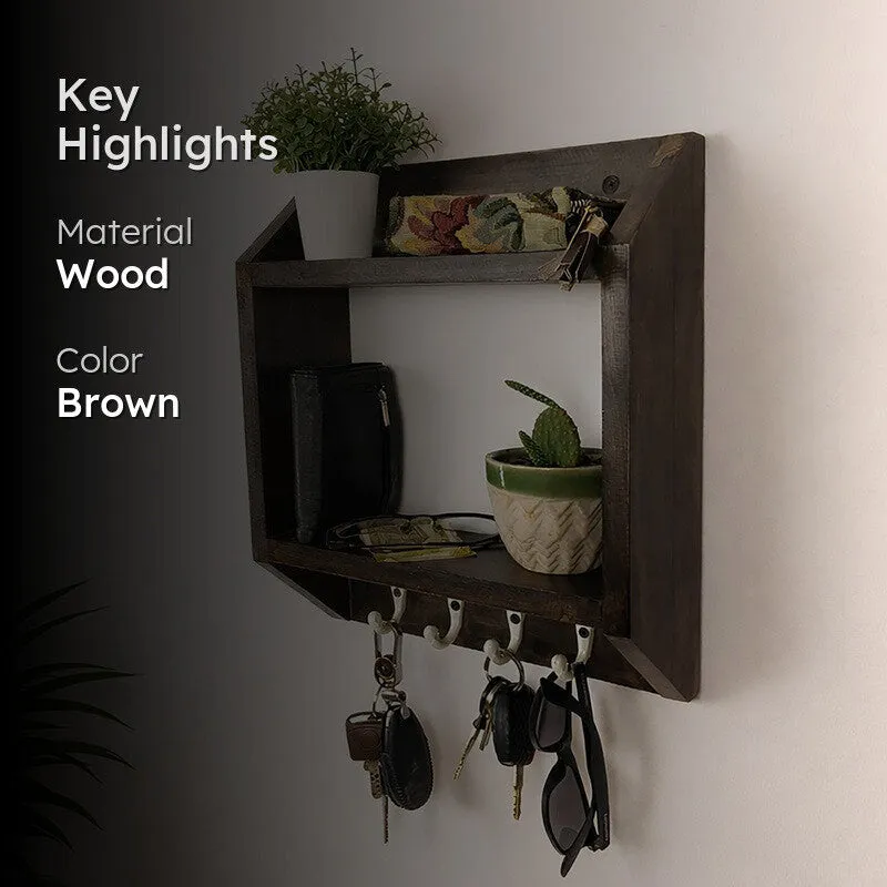 Majesta Wooden Wall Shelf Organiser with Key Holders media 2