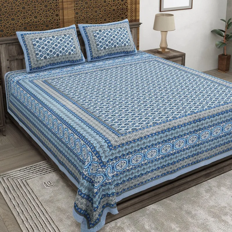 Auraar Cotton Bedsheet (Blue) - 240 TC media 1