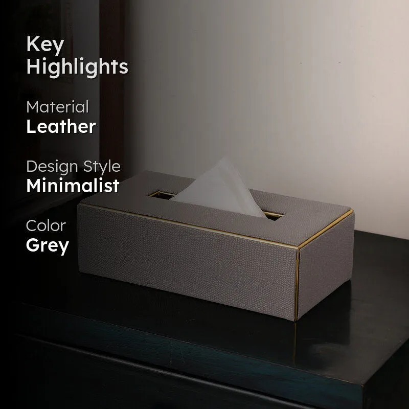 Meho Leather Tissue Box - Grey media 2