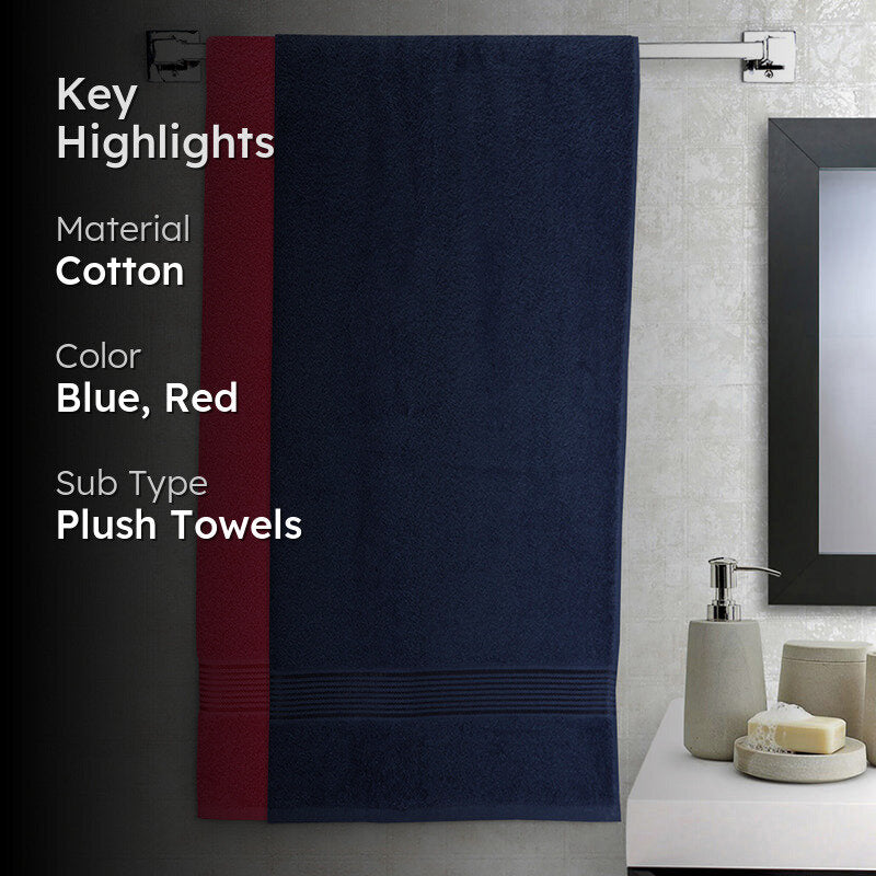 Nuage Cotton Bath Towel (Red & Navy Blue) - Set Of Two media 2