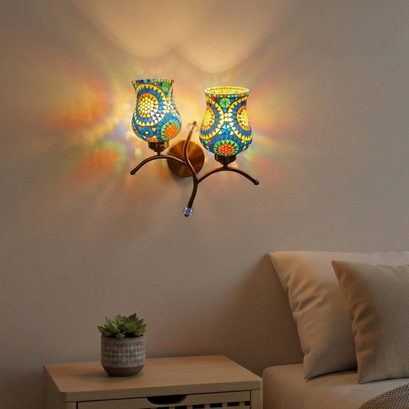 MosaicAura Twin Glass Wall Lamp - Multicolor