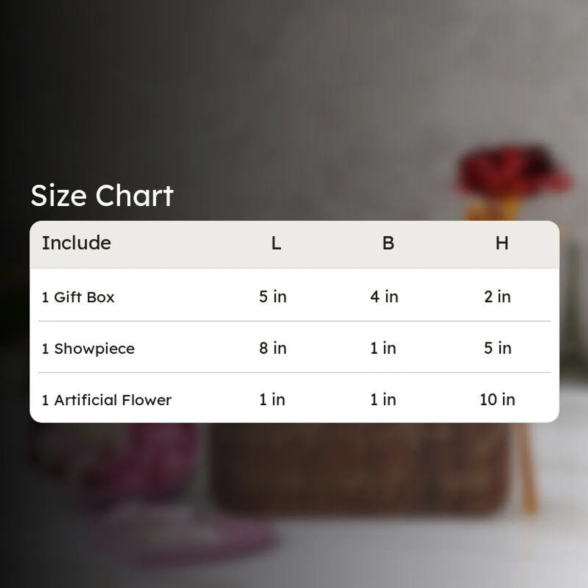 Size chart graphic for the three-piece gift set