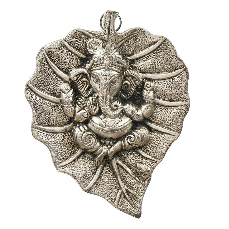 Lord Ganesh On Silver Leaf Metal Wall Accent media 1