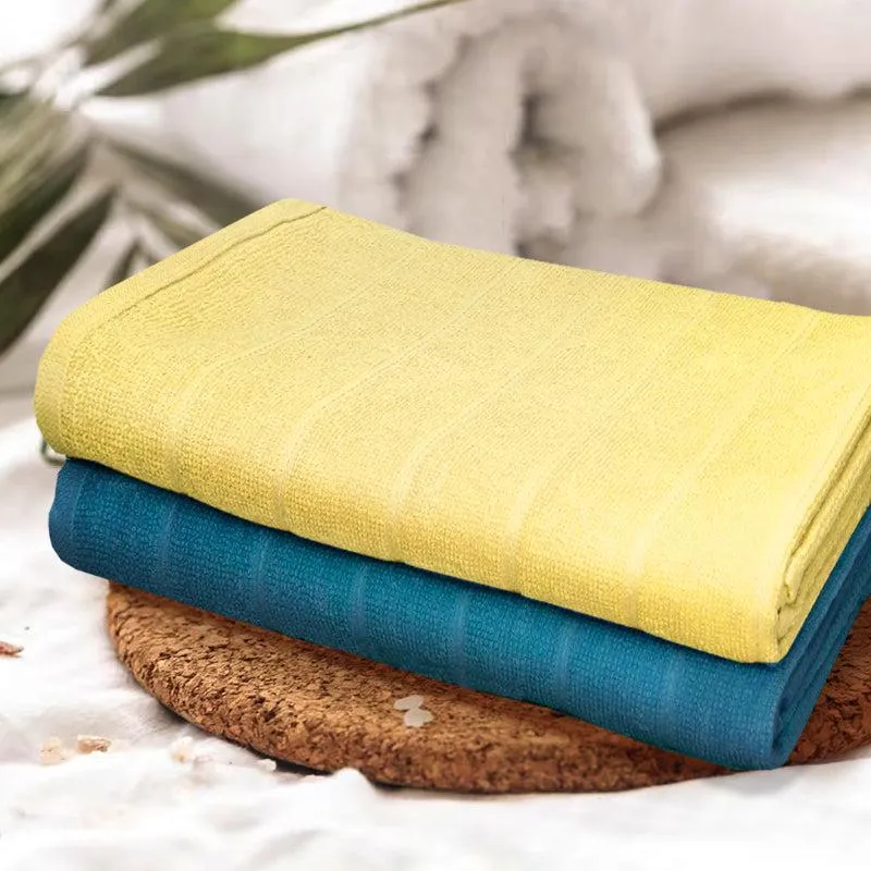 Sarda Bath Towel (Yellow & Dark Blue) - Set Of Two media 1
