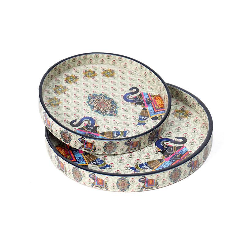 Ethnic Hastina Enamel Coated Serving Tray (Round) - Set Of Two media 5