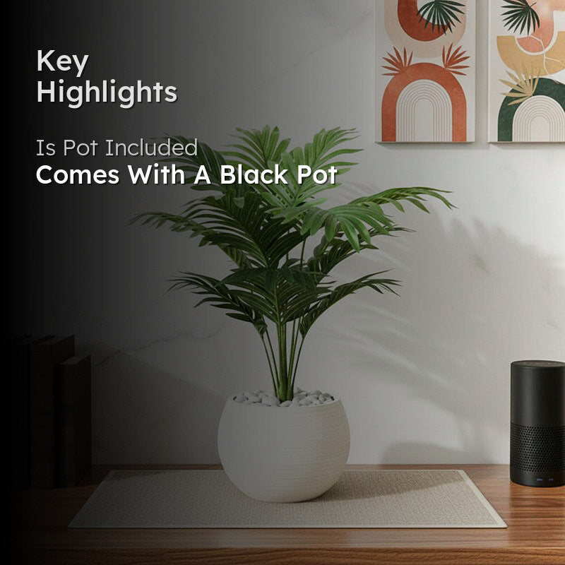 Faux Everlasting Areca Palm Plant With Black Plastic Pot - 58 Cms media 2